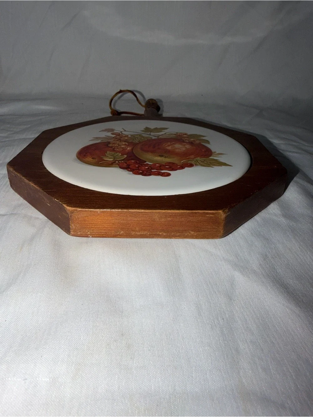 Vintage Mid-Century Octagonal Wood & Ceramic Tile Trivet